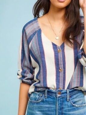 ANTHROPOLOGIE Cloth & Stone Striped Button Up